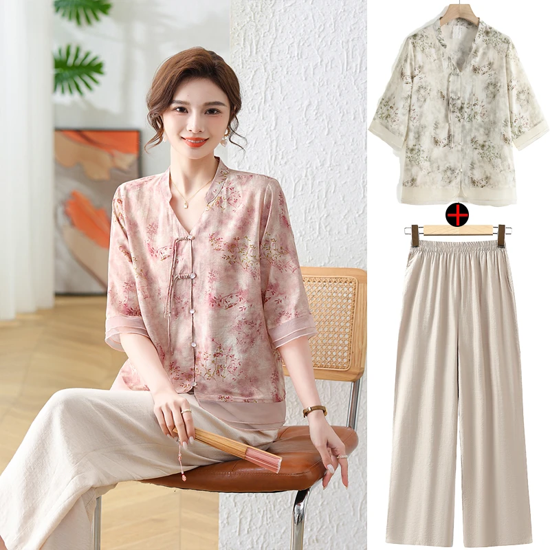 中老年女装妈妈装夏季新中式国风减龄衬衫洋气45岁到55岁高档女装