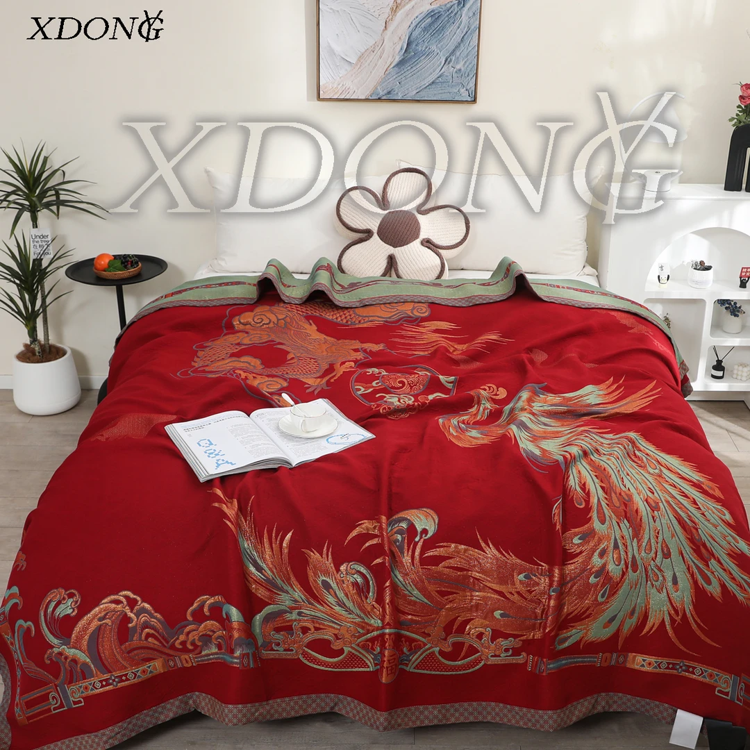 XDONGY（冬云家纺）230*250高奢 龙凤呈祥红色 四季毯床盖.