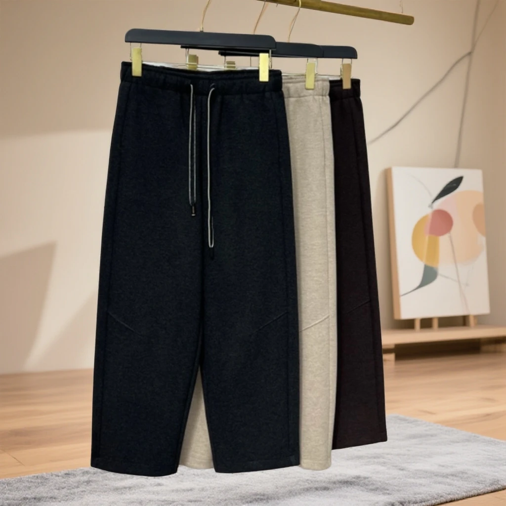 25冬季松紧腰直筒裤显瘦时尚休闲裤舒适百搭加厚保暖宽松裤子