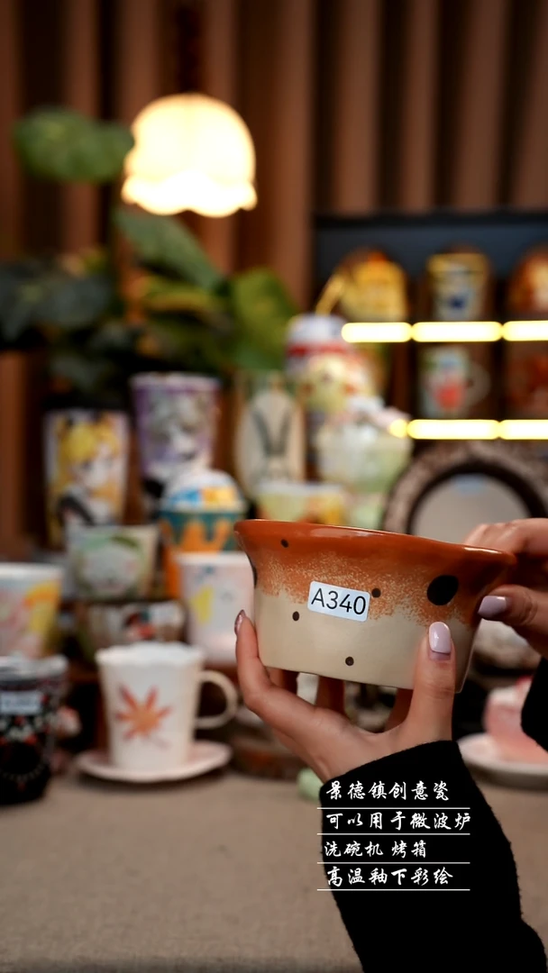 波点碗景德镇手工手绘陶瓷A340