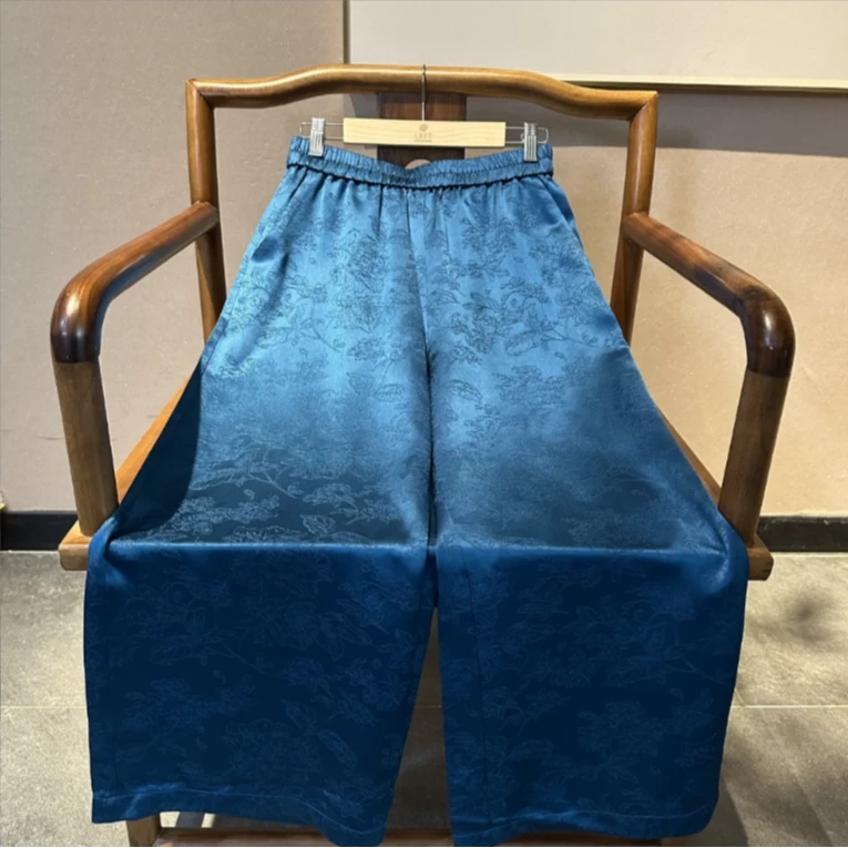 苍穹提花阔腿裤  芳华设计新中式醋酸提花阔腿裤阔版直筒裤