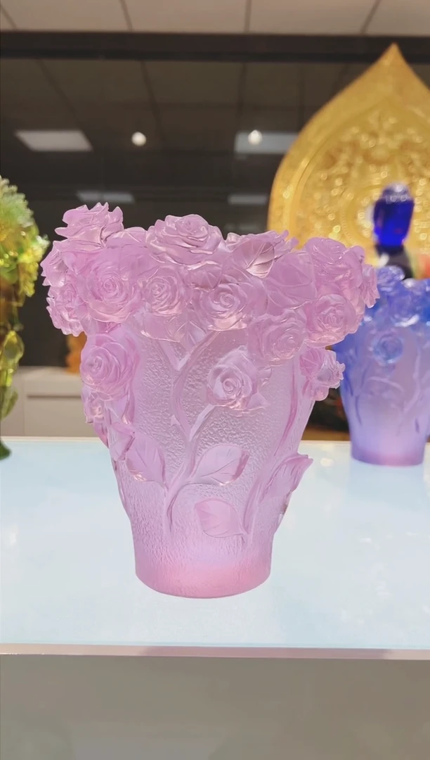 琉璃手工艺品古法琉璃玫瑰花瓶
