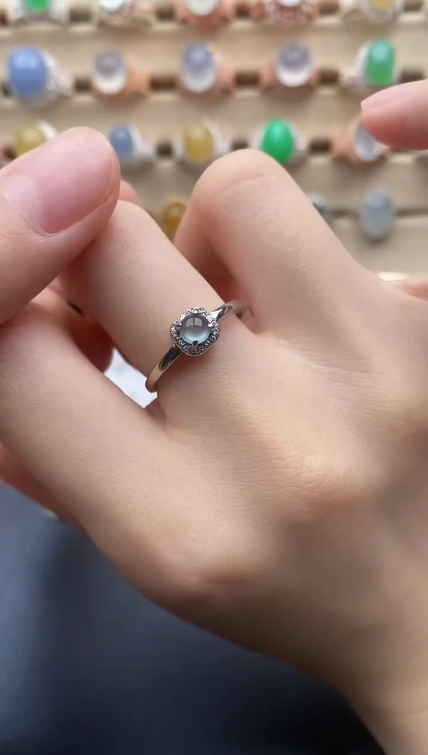 翡翠戒指银S925镶嵌一物一证一礼盒