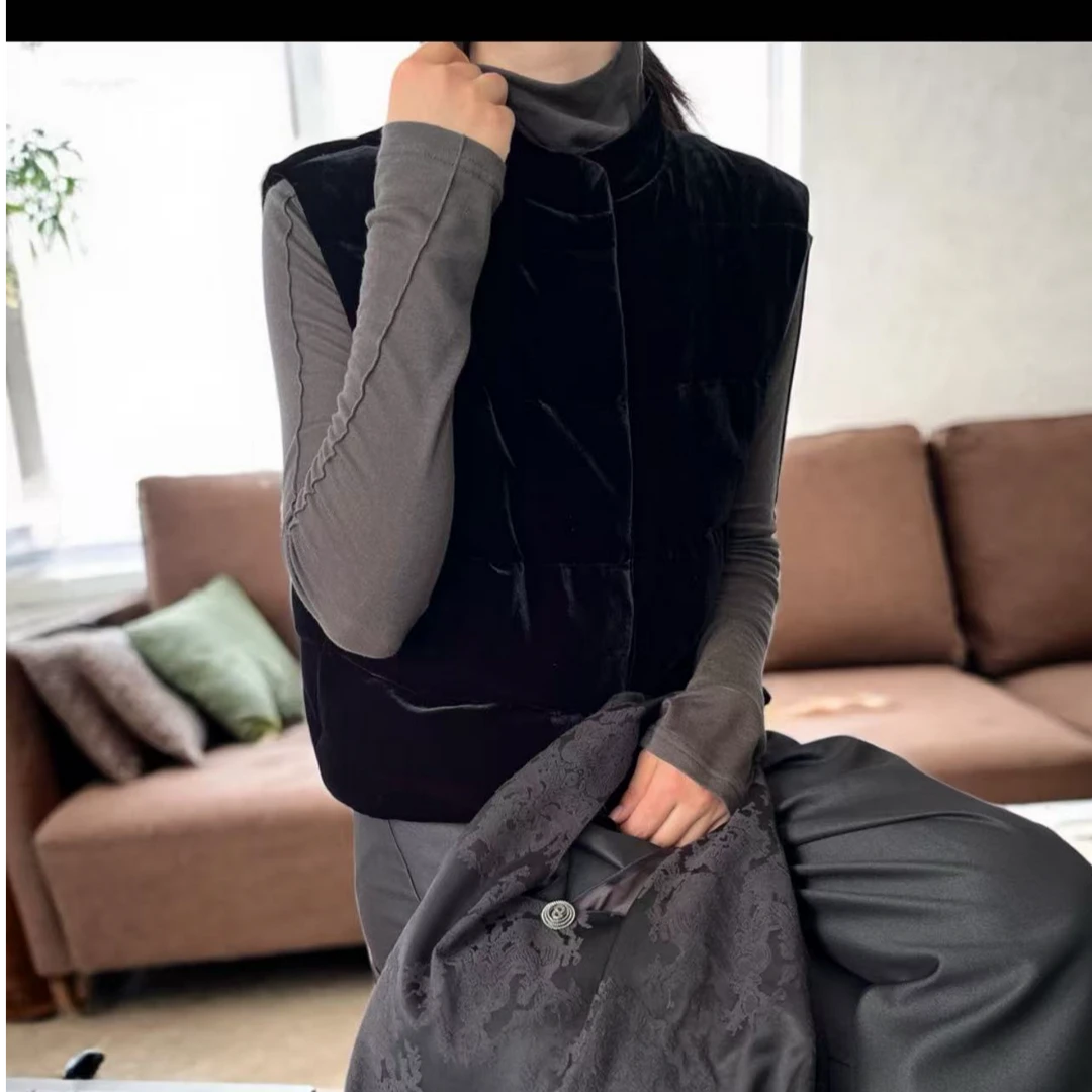 JING冬季新款3856宽松白鹅绒马甲女装保暖无袖马夹