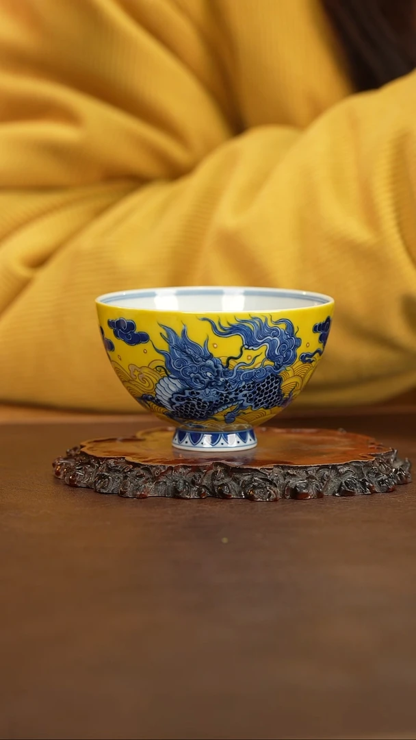 【闪购商品】水造黄窑麒麟踏浪鸡心杯