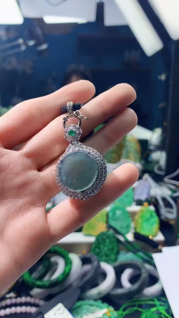 颈饰银S925镶嵌翡翠天然缅甸翡翠a货