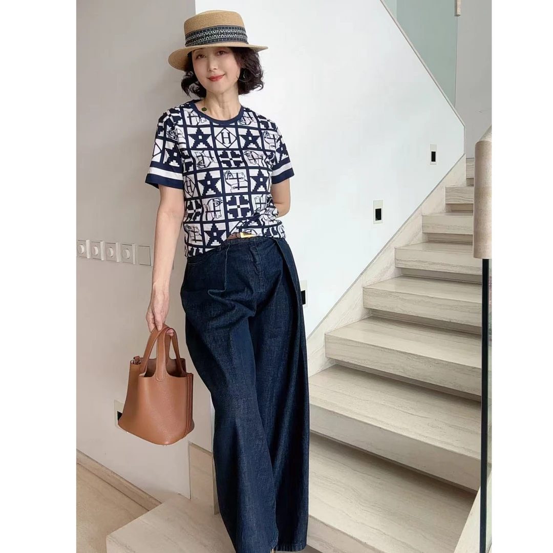 【维姐精选】轻奢大牌花双丝光棉T恤0221-352-8324