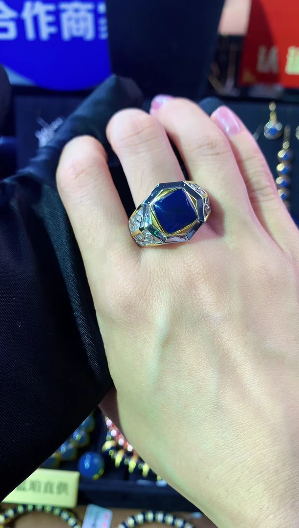 【闪购商品】琥珀珠宝奇石银S925镶嵌多米尼加皇家家非净水戒指