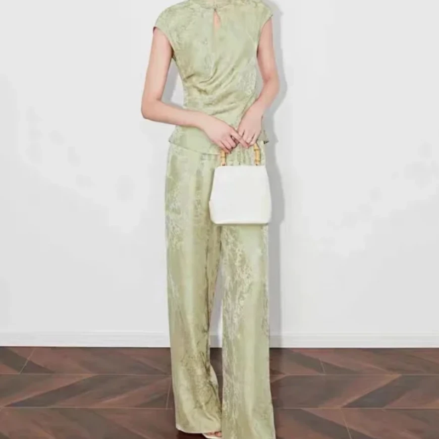 【壹壹专属】新中式提花醋酸显瘦马甲+裤子TZ22582