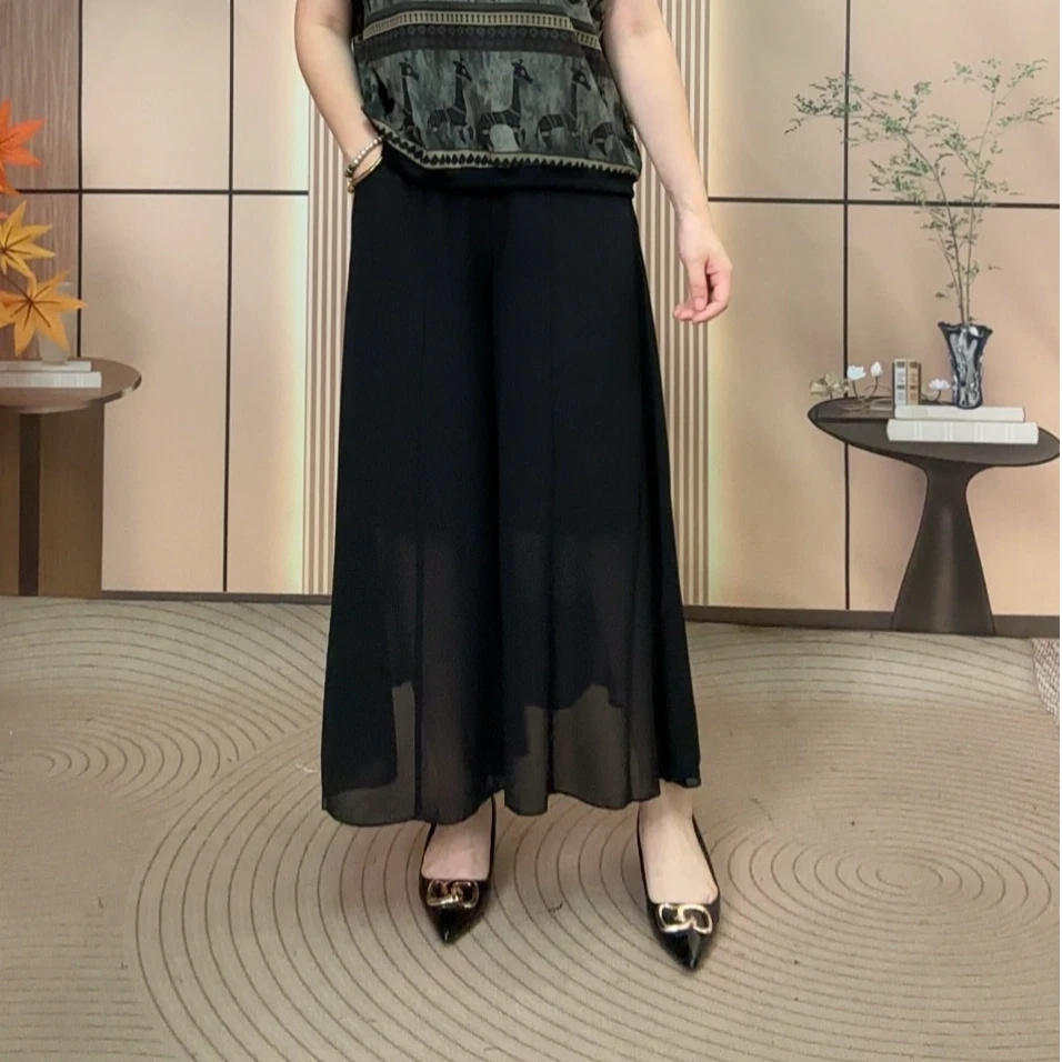 2025夏季新款妈妈大码阔腿裤中老年九分薄款宽松裤裙休闲裤子女