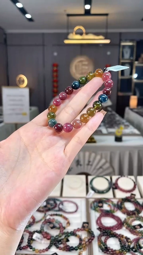 未镶嵌老矿碧玺色标彩虹单圈手串9mm+碧玺dan多样性发货一条