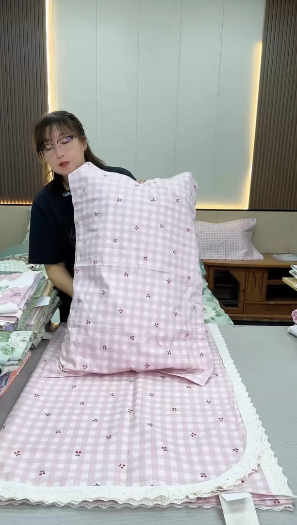 棉棉全棉枕套一对  粉樱桃