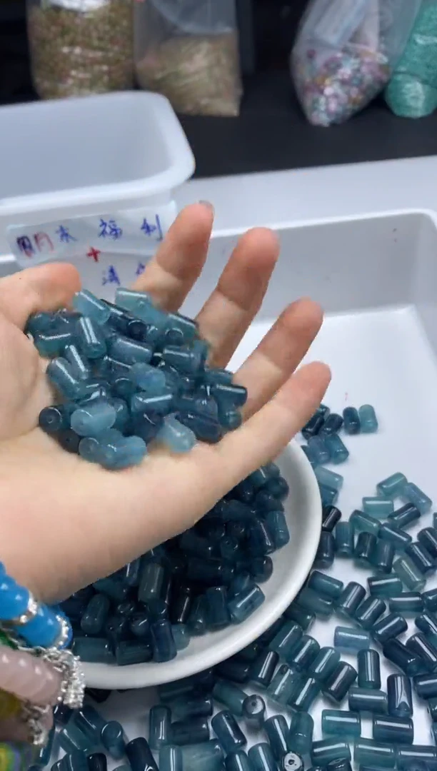 玛瑙/玉髓颈饰未镶嵌w2912老蓝水飘花管珠10*6mm*20颗