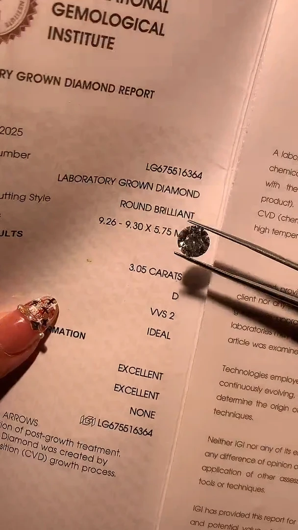 实验室培育钻石裸石未镶嵌LG6364  3.05ct