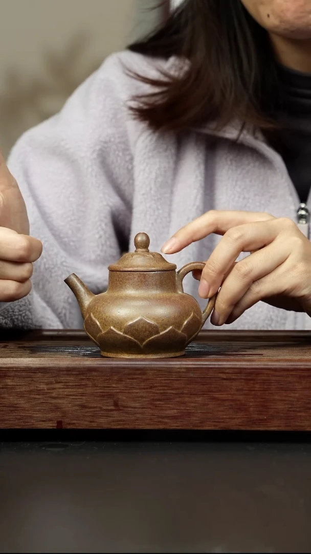 紫砂茶壶黄金段柴烧 莲