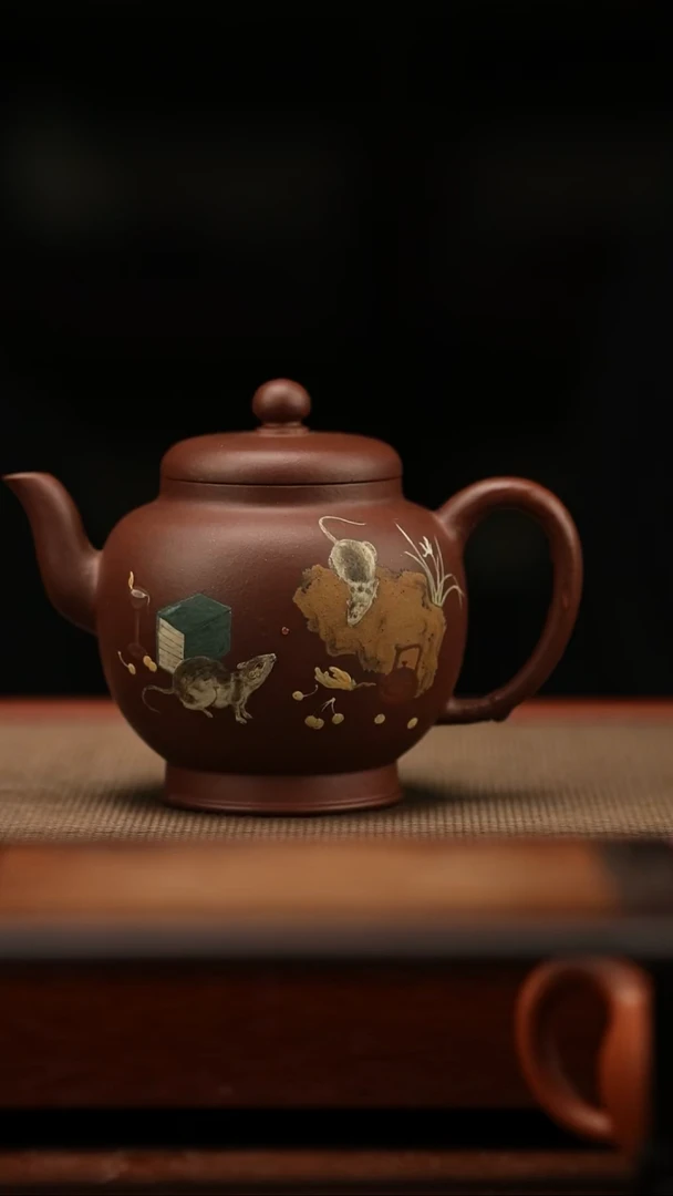 茶壶紫砂鼠来宝 220毫升紫泥