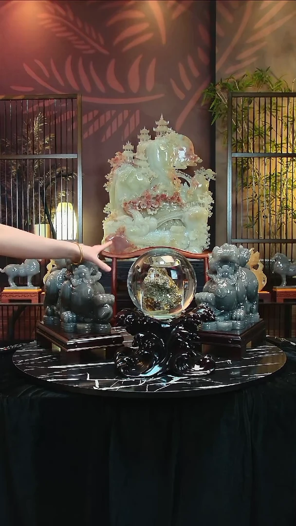 石材优*家居摆件貔貅转米球