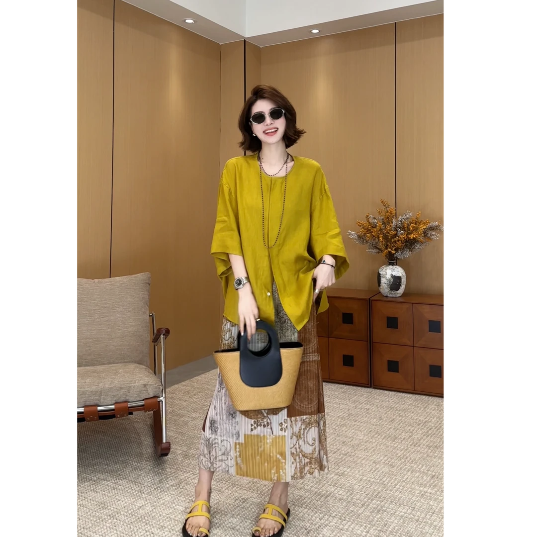 YYOUHAN 2025新款【自在简括】小众老钱风短袖七分袖衬衫 2506C3262