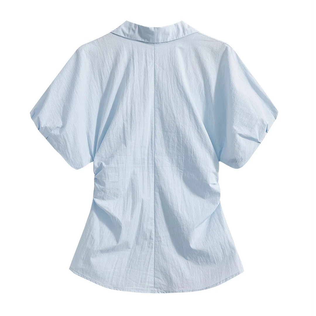 MISU/糜素大码胖mm夏季新款韩版设计感褶皱收腰显瘦衬衫小众百搭