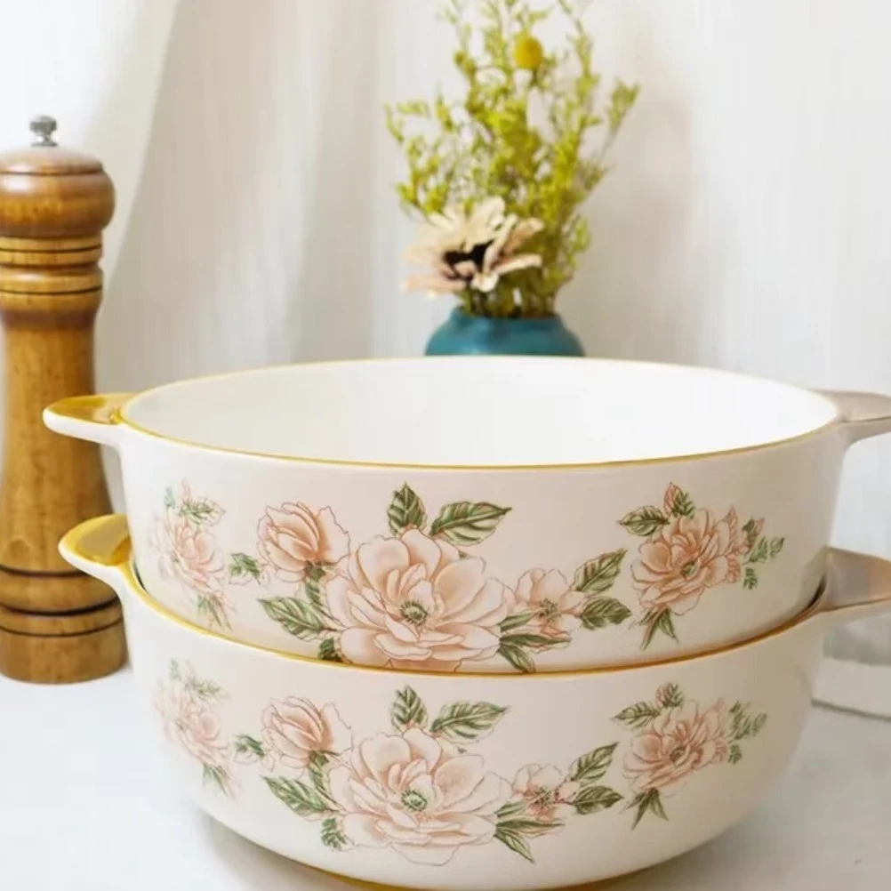 山茶花双耳碗【带耳9英寸】破损免费补发