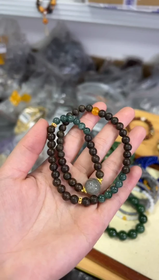 【闪购商品】翡翠手链未镶嵌翡翠和田奇楠香双圈[0978]