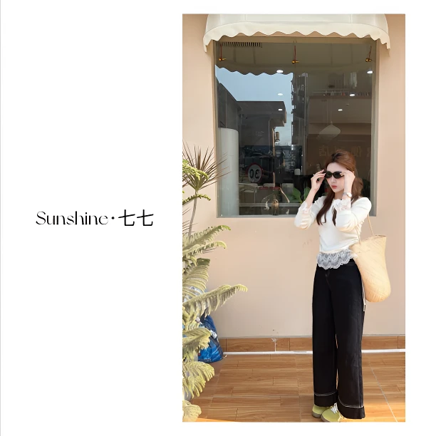 Sunshine【春风微澜】韩系洋气甜美高质舒服拼接抽绳收腰上衣