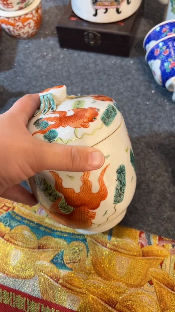 摆件瓷摆件瓷摆件鱼糖罐