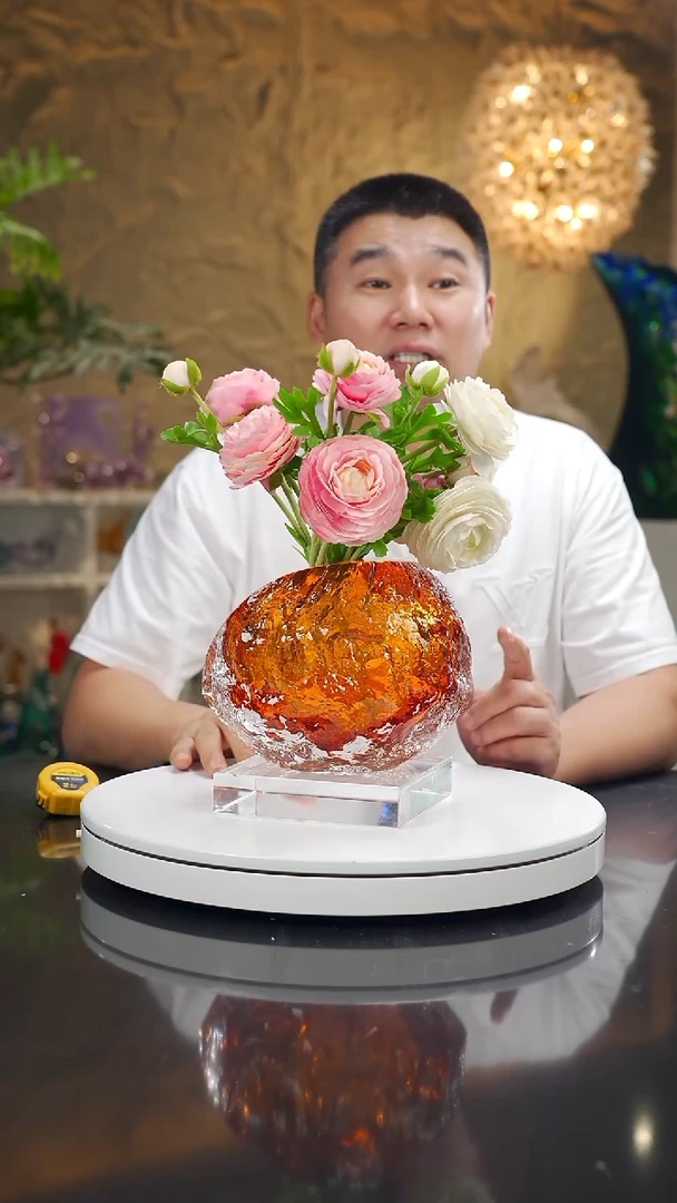 手工艺品琉璃福利琥珀火山石花瓶小号