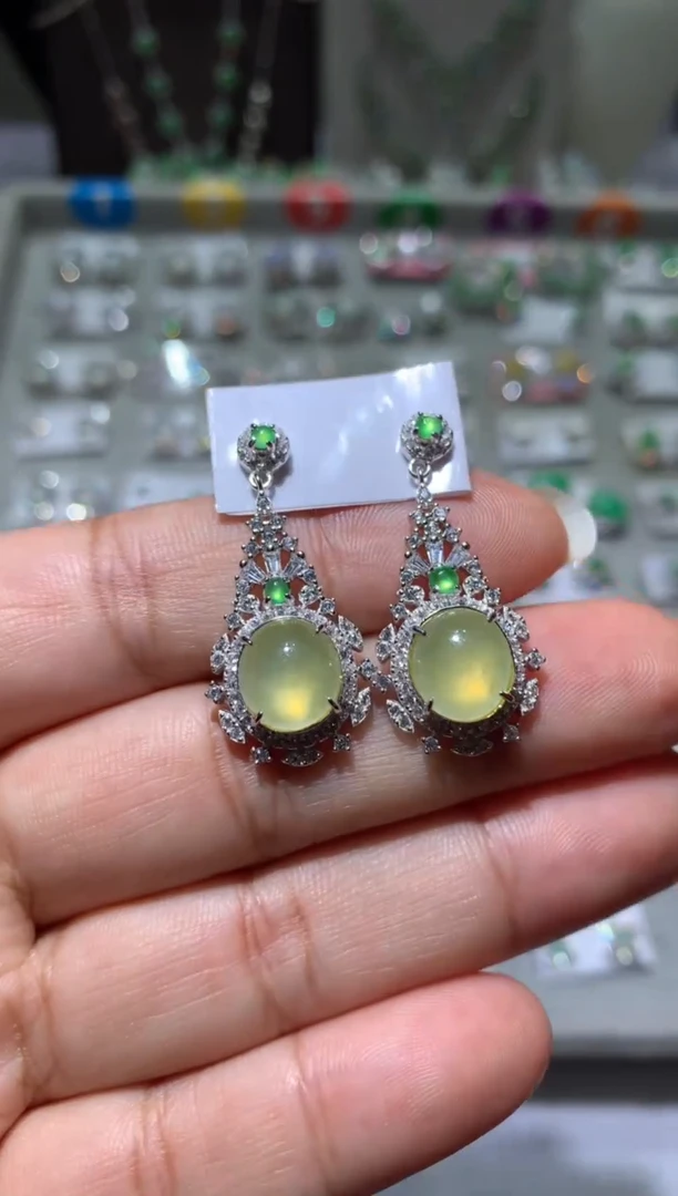 银S925镶嵌翡翠耳饰耳坠1