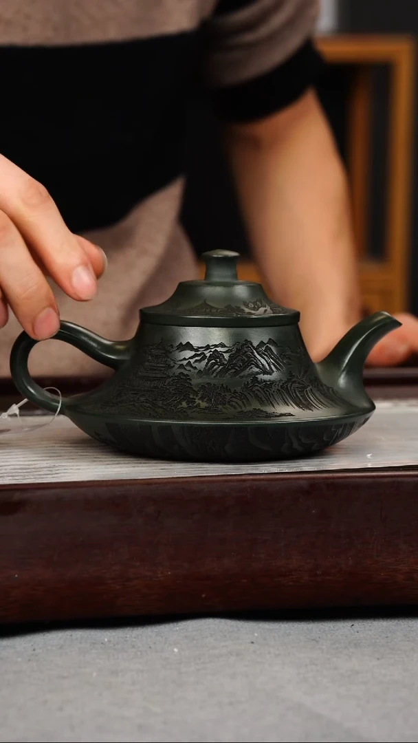 【闪购商品】紫砂茶壶老墨绿 云炉 山水