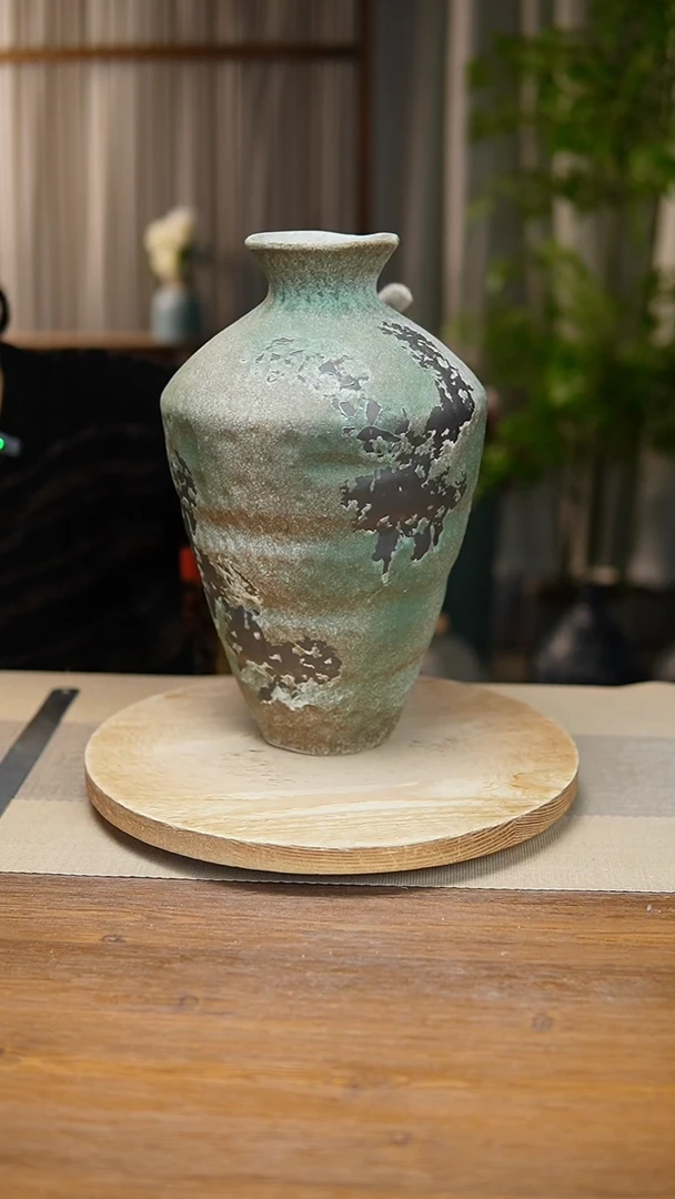 【闪购商品】陶瓷 花器诧寂复古绿高脚