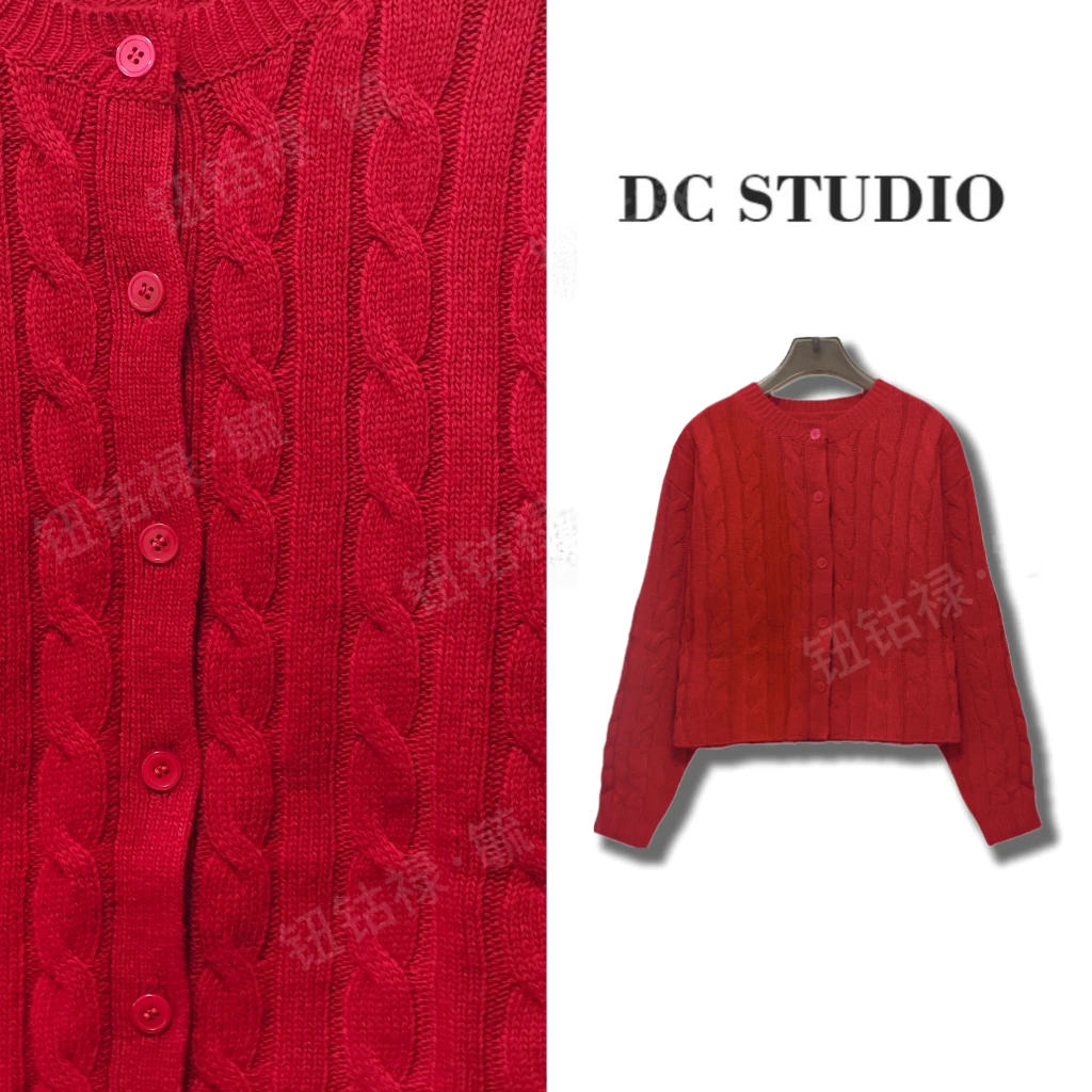 DC STUDIO【谬家新款】2024冬季新款保暖休闲复古美式红色针织衫
