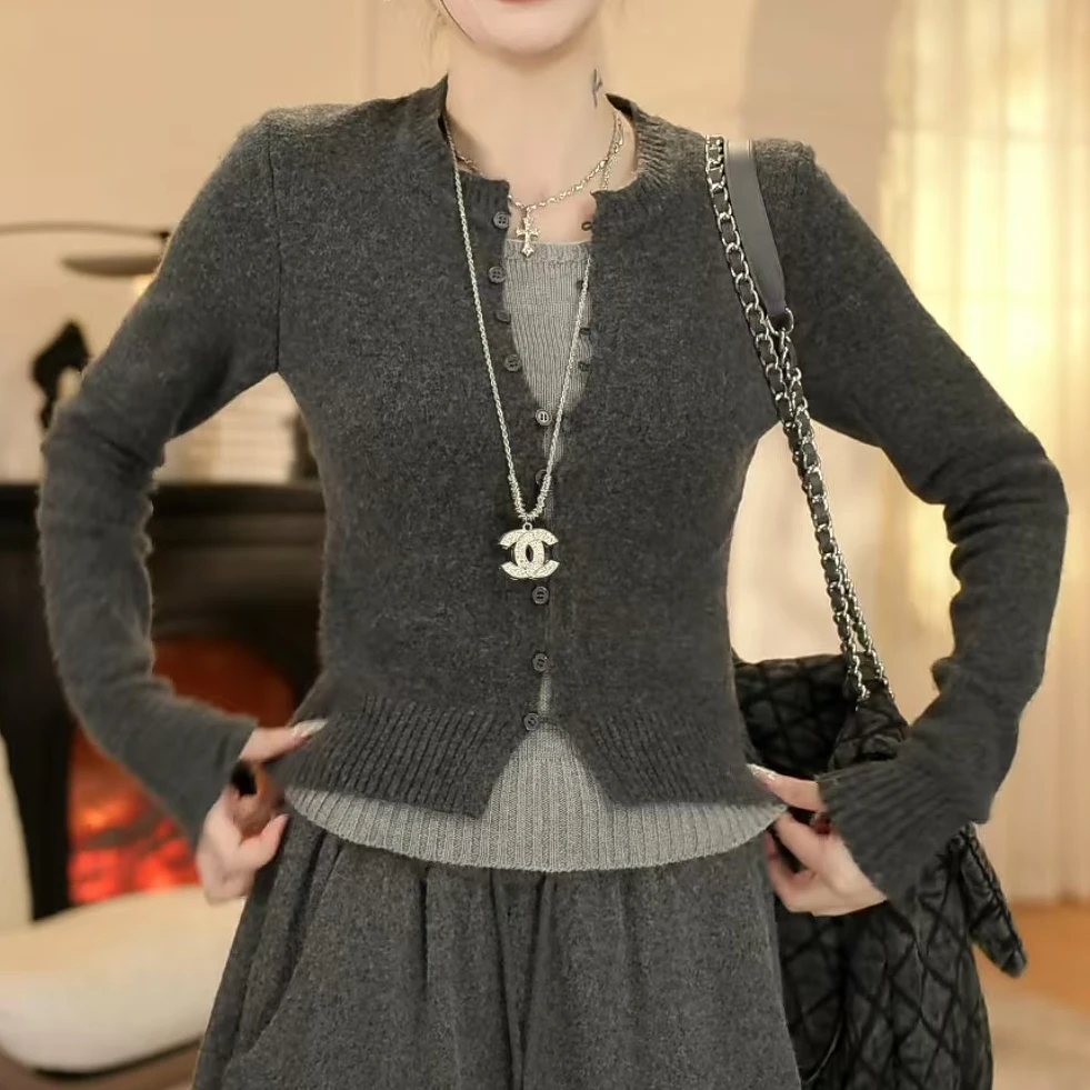 2026秋冬韩系新款百搭假两件针织衫休闲气质修身显瘦女上衣H3-68