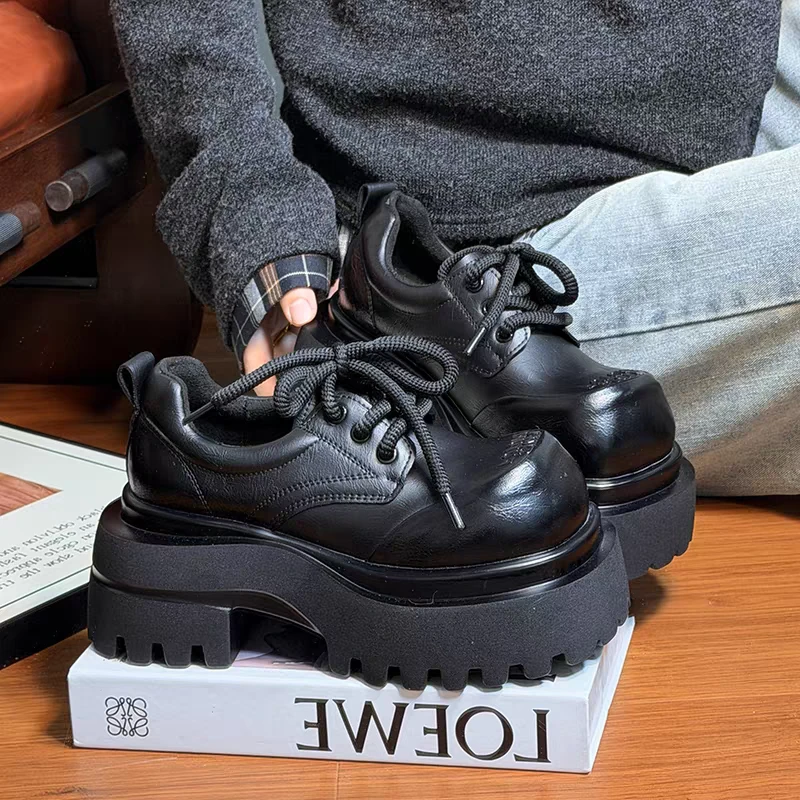 ckvv2026年新品厚底英伦风小个子增高圆头乐福鞋