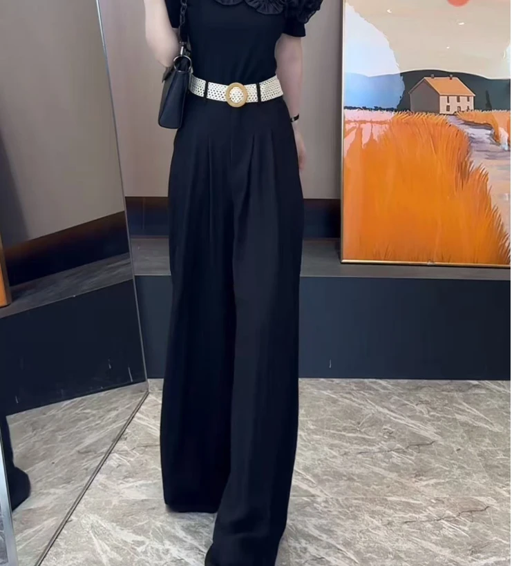 华姐定制--[HR03]简约干练高腰宽松遮胯百搭垂感显瘦纯色阔腿裤女