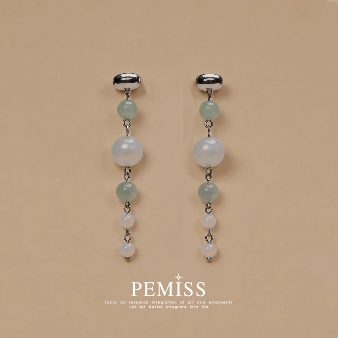 钛钢琉璃耳饰 原创串珠显白洋气吊坠耳环配大衣新中式秋冬耳坠
