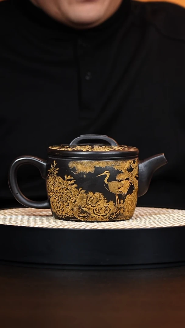 茶壶紫砂汉瓦 石黄 仙鹤