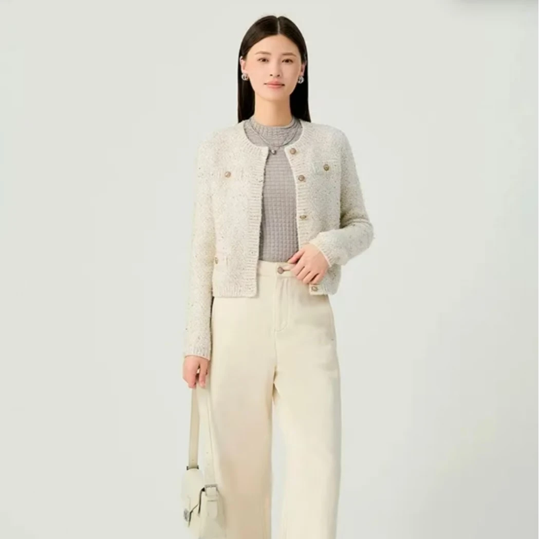 DEEPBREATH 深呼吸女装新款小烟管领三醋酸金银丝针织衫女A301240