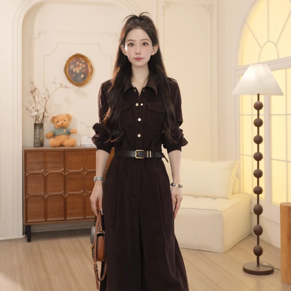 Basic House/百家好2025秋季新款休闲百搭气质灯芯绒连体裤DQE09