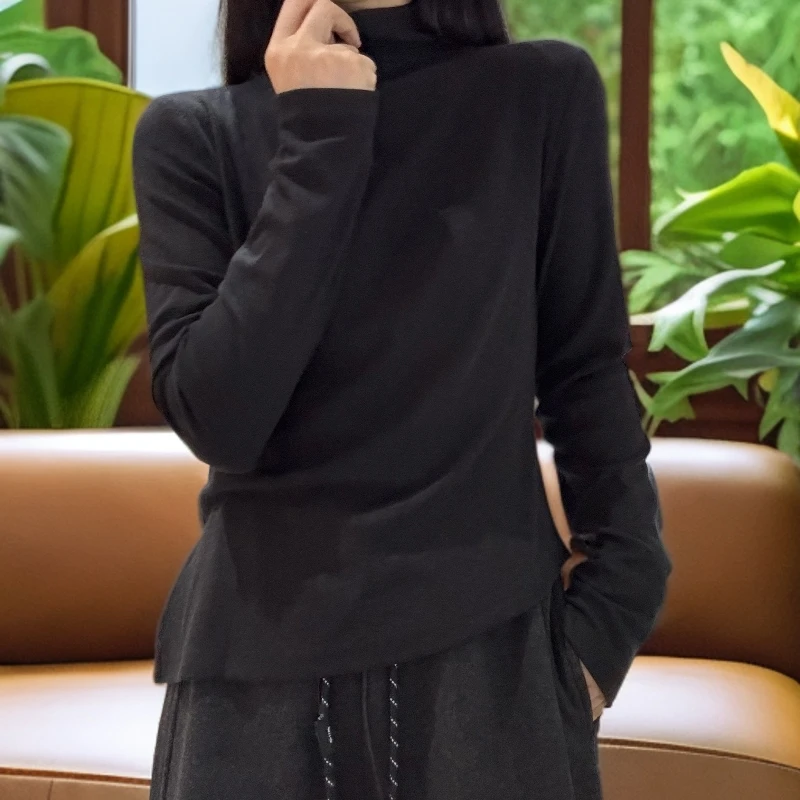 宿慕SUMU女士百搭半高领上衣2025秋季9-17新款时尚长袖打底女1610