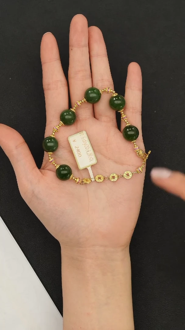 银S925镶嵌手串和田玉MZY018碧玉手链无黑点