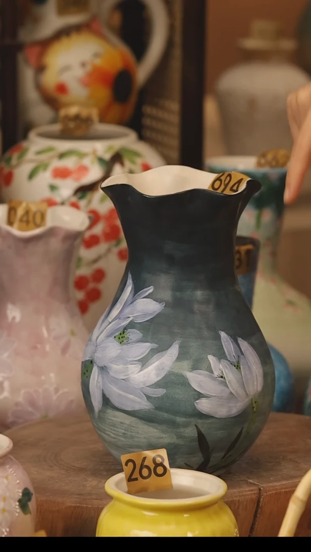 陶瓷景德镇设计师手作花器摆件侘寂风@M694@