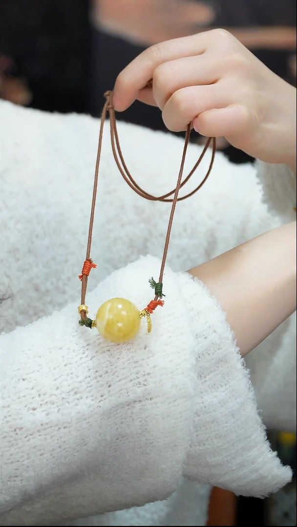 蜜蜡项链未镶嵌天然蜜蜡圆珠项链