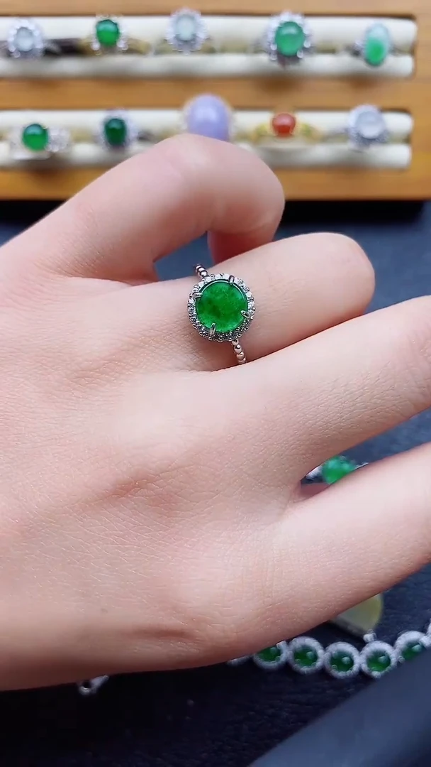 银S925镶嵌戒指翡翠1