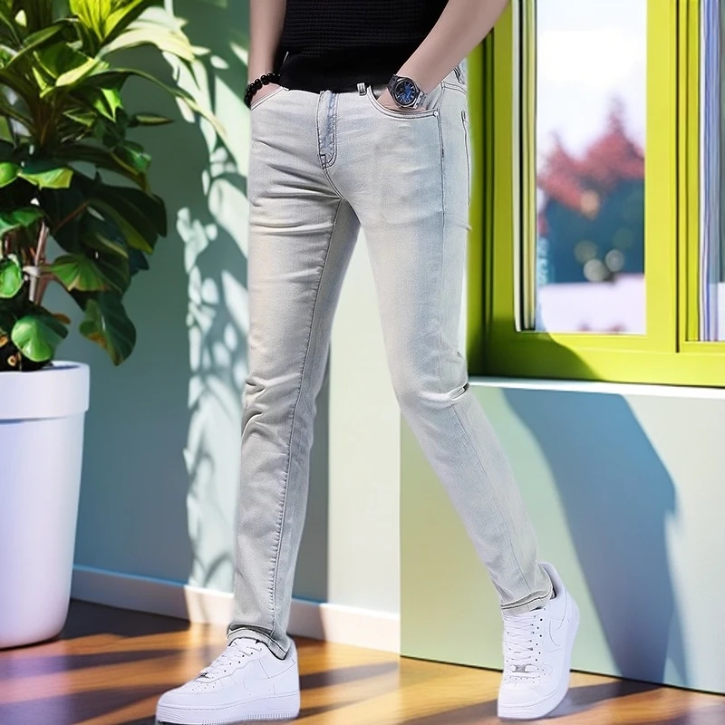 娜罗普西黄泥色牛仔裤男士潮牌新款修身男裤直筒休闲长裤潮流裤子