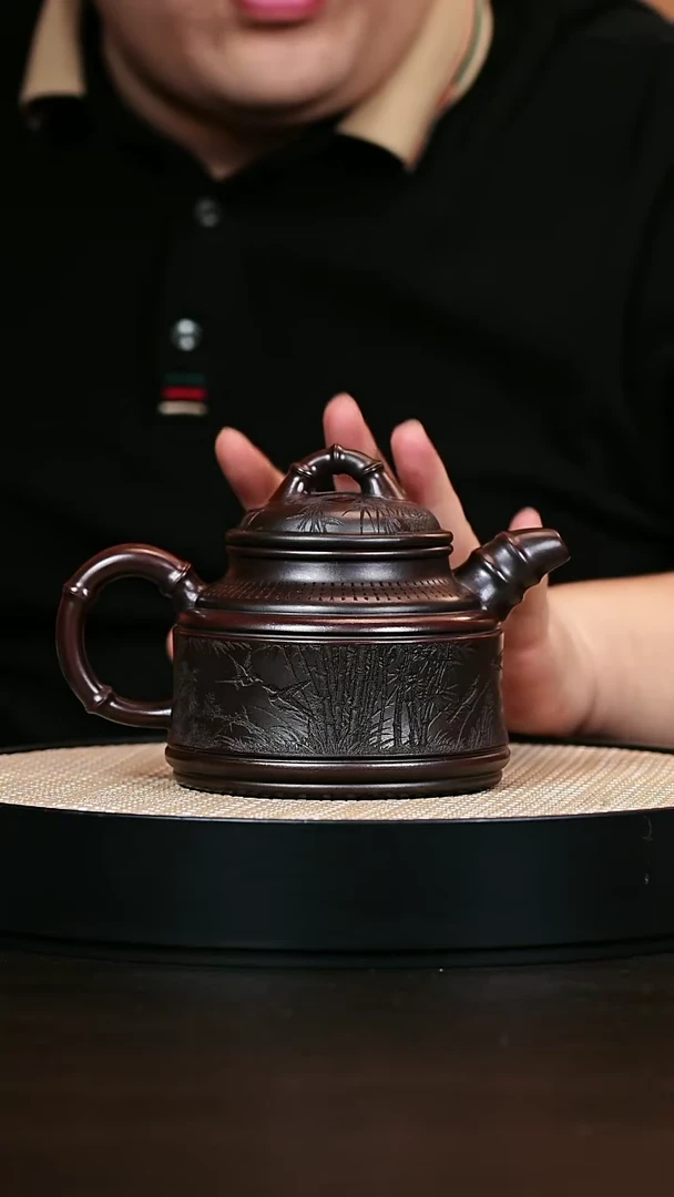 茶壶紫砂竹鼎 明红砂