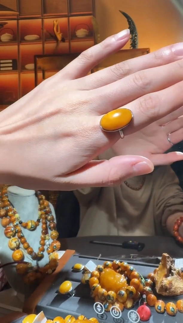 蜜蜡颈饰银S925镶嵌7546天然蜜蜡珠宝奇石