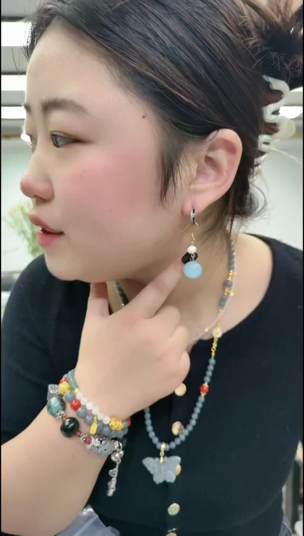 【闪购商品】海蓝宝石耳坠银S925镶嵌2615海蓝宝耳坠