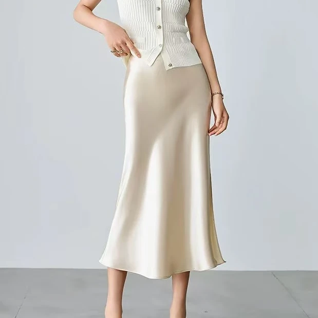【DY2126】樱美嘉进口三醋酸双面锻鎏光垂感修身光泽女士半身裙