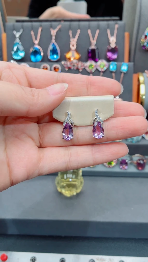 银S925镶嵌耳饰紫晶紫晶耳饰